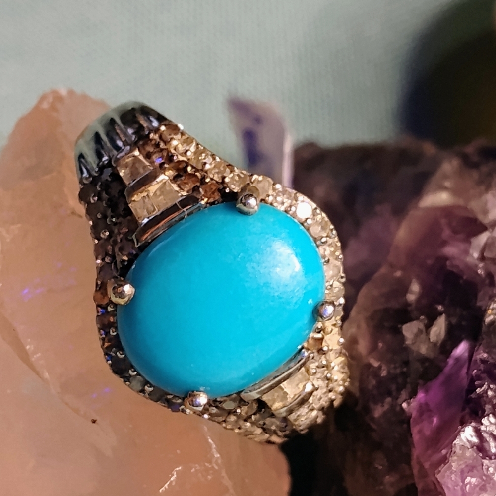 💯SERIOUS INQUIRIES💯  DIAMONDS, SLEEPING BEAUTY TURQUOISE. STERLING. SIZE 6